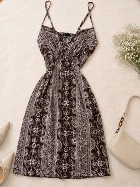 SWS Brown Boho Paisley Maxi Dress | Adjustable Straps | Size S